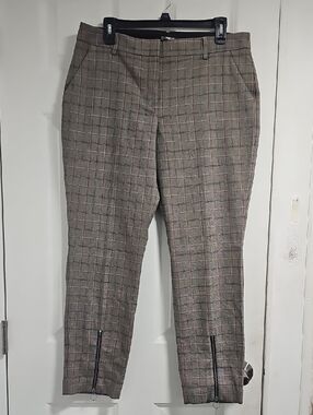 Express Women's Brown Plaid Ankle Zip Dress Pants